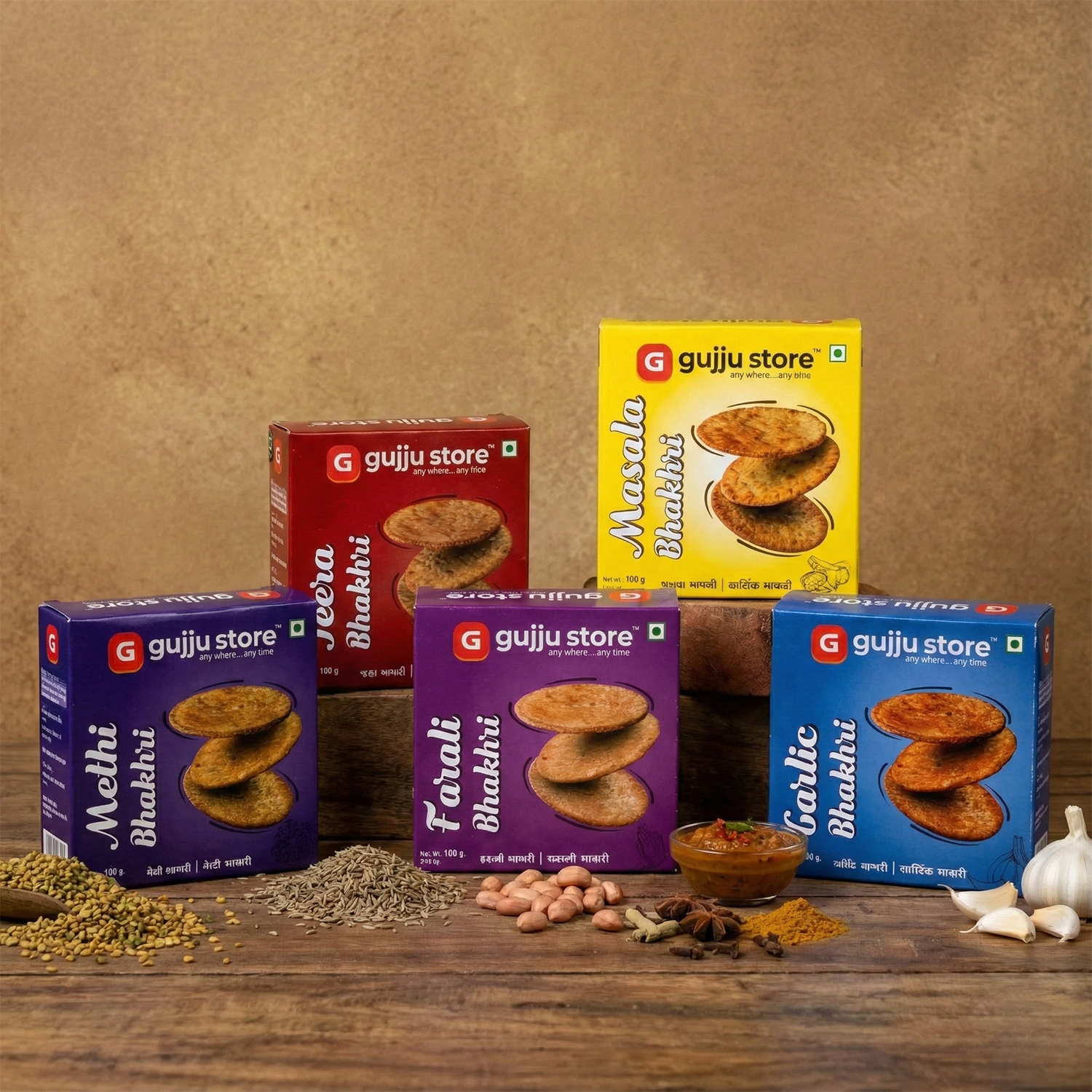 5 Bhakhri Combo | A Perfect Crunchy Delight | Gujju Store | 180g. Each