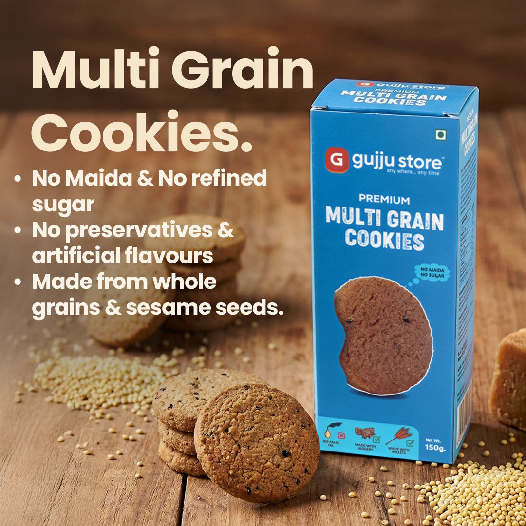 Gujju Store Multigrain Cookies – A Wholesome Treat with the Goodness of Millets | 150g.