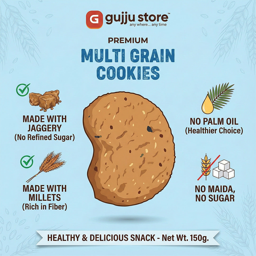Gujju Store Multigrain Cookies – A Wholesome Treat with the Goodness of Millets | 150g.