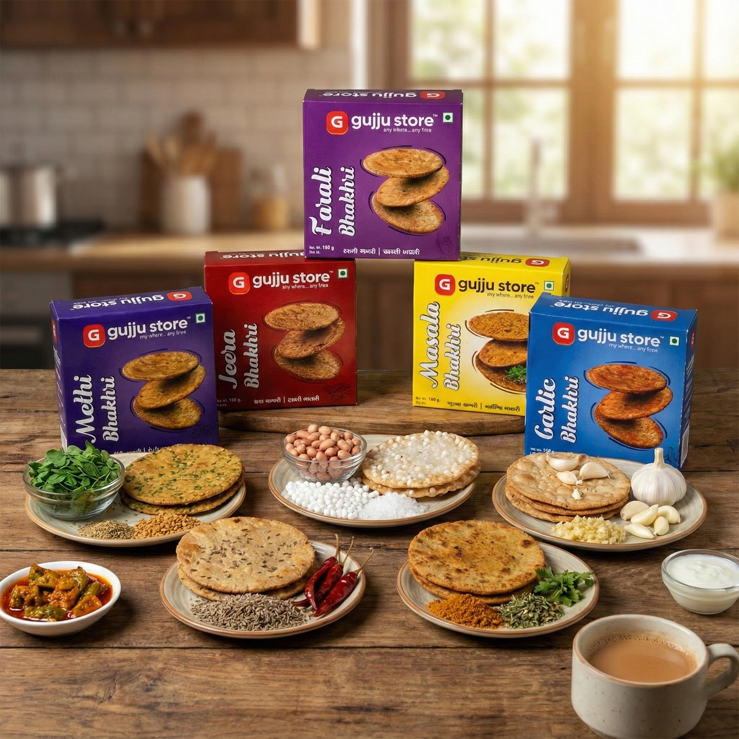 5 Bhakhri Combo | A Perfect Crunchy Delight | Gujju Store | 180g. Each