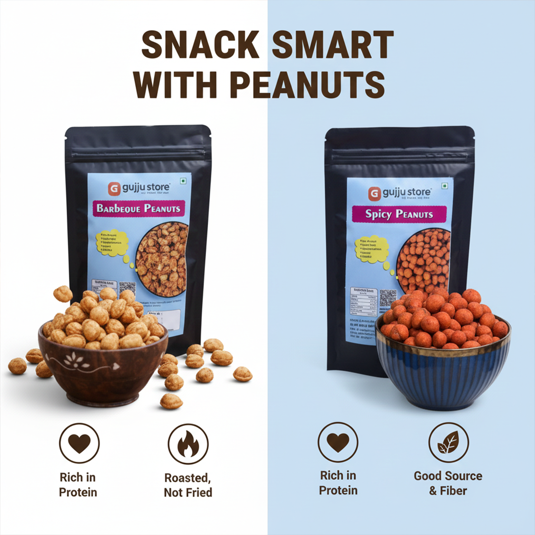 Barbeque Coated Peanuts & Spicy Peanut Bomb Combo – Double the Crunch, Double the Flavor | Gujju Store | 90g. Each
