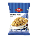 Raju Namkeen Bhatha Kani snack pack with gram flour sticks on a plate