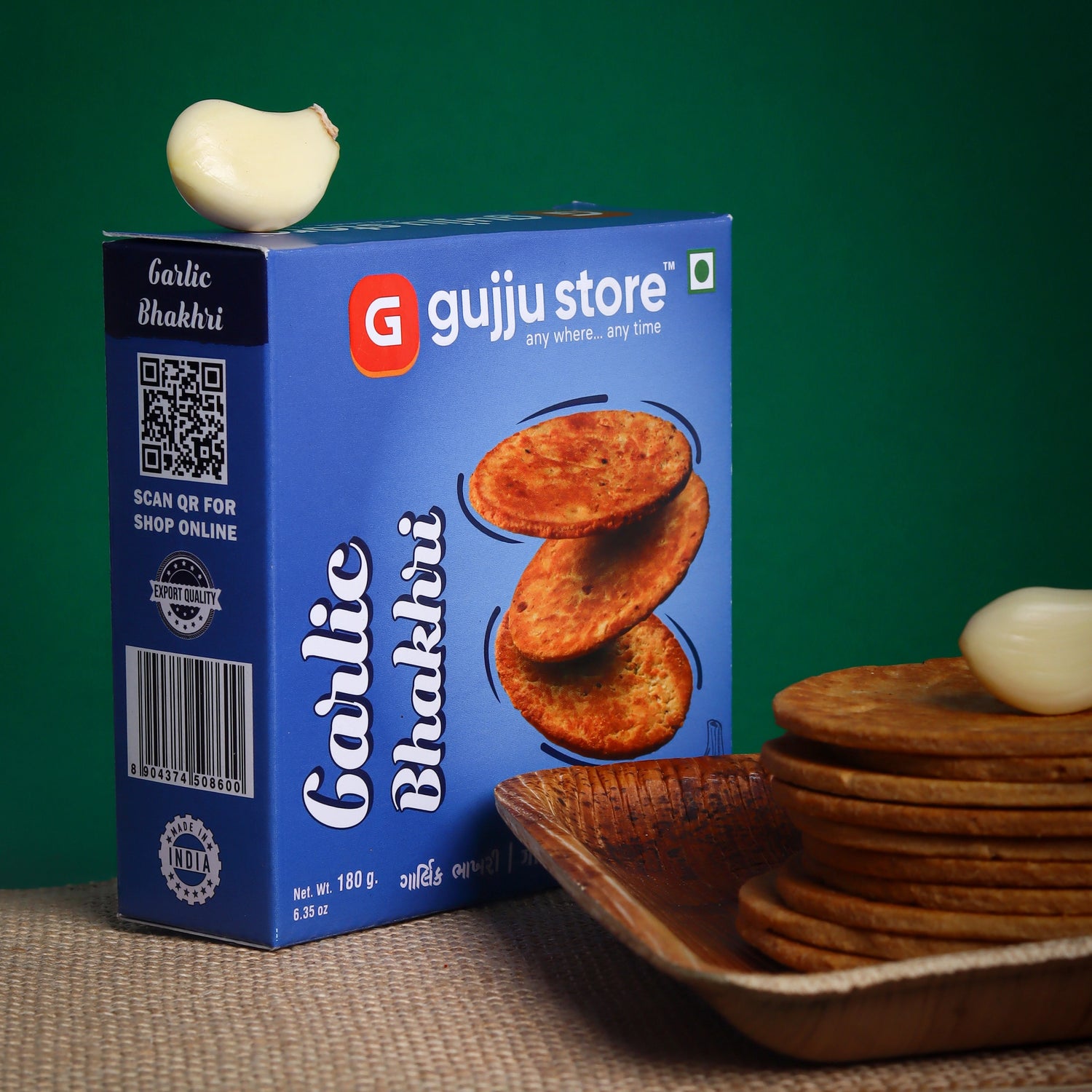 A close-up of Garlic Bhakhri showing its crispy texture with garlic seasoning. Perfect for a healthy and tasty snack